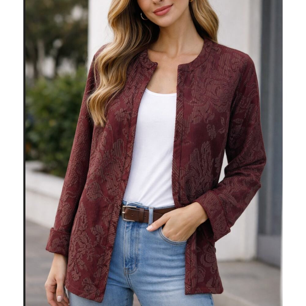 So Aida Vintage 90s Jacket Jacquard Artsy Cotton Red Medium